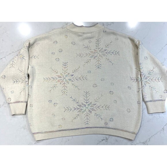 JP Collection Plus 26 / 28 Vtg Cottage Core Winter Sweater Cream Snowflakes - Picture 2 of 9